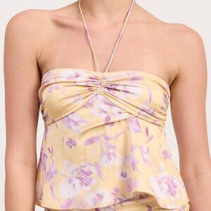 LOVE YOU ALWAYS YELLOW FLORAL HALTER TOP